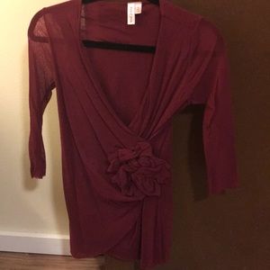 Mesh cranberry blouse great for work or holidays